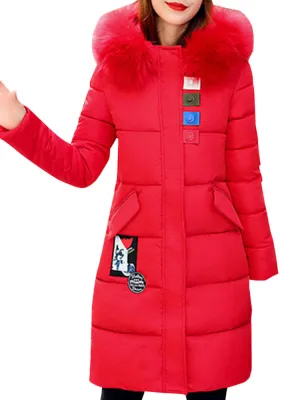 Print Faux Fur Hooded Puffer Coats