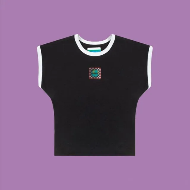 Purple Baby Tee Sleeveless Patchwork Earth Crop Tank Top Women Aesthetic e-Girl Y2K Outfit /