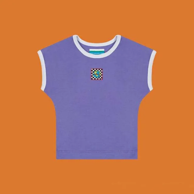 Purple Baby Tee Sleeveless Patchwork Earth Crop Tank Top Women Aesthetic e-Girl Y2K Outfit /