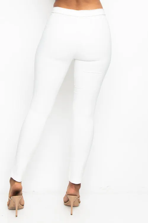 Slim Fit Cropped Pants with Fly Front and Slant Pockets (910636-DK366)