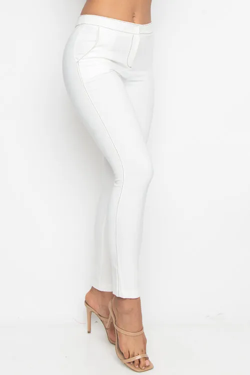 Slim Fit Cropped Pants with Fly Front and Slant Pockets (910636-DK366)