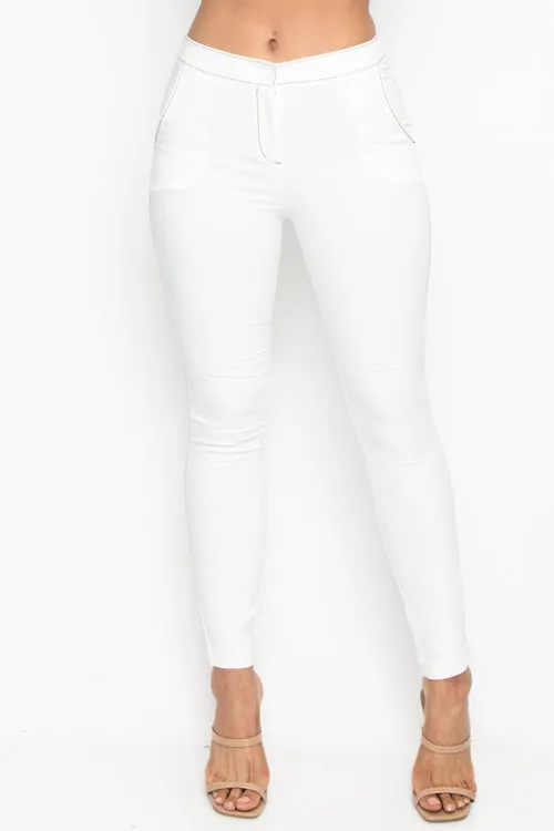 Slim Fit Cropped Pants with Fly Front and Slant Pockets (910636-DK366)
