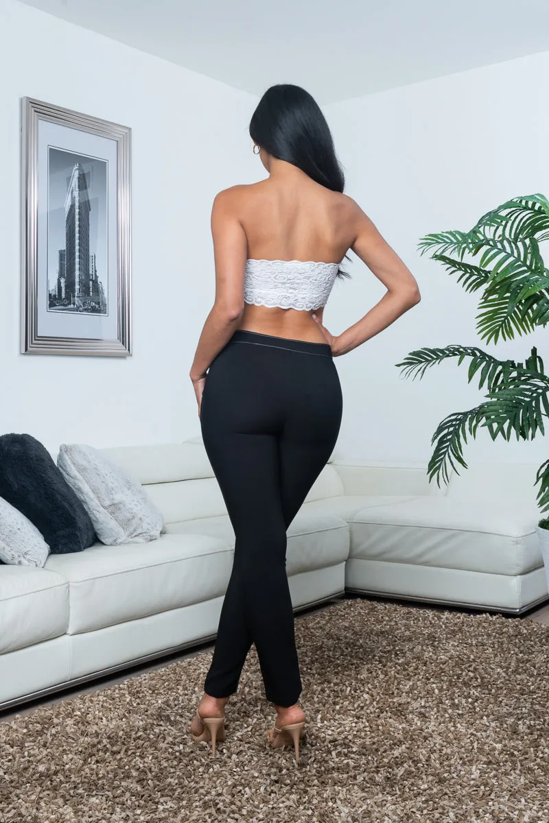 Slim Fit Cropped Pants with Fly Front and Slant Pockets (910636-DK366)