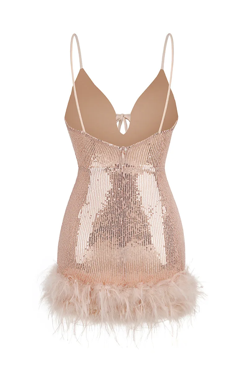 Sparkly Glam Sequin Trendy Feather Mini Dress