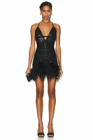 Sparkly Glam Sequin Trendy Feather Mini Dress