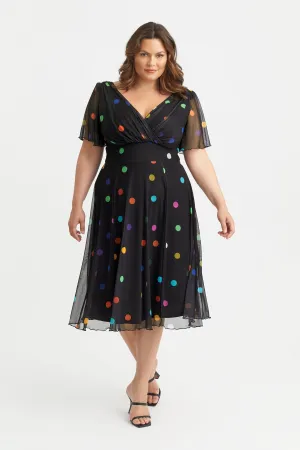 Victoria Multidot Angel Sleeve Mesh Midi Dress