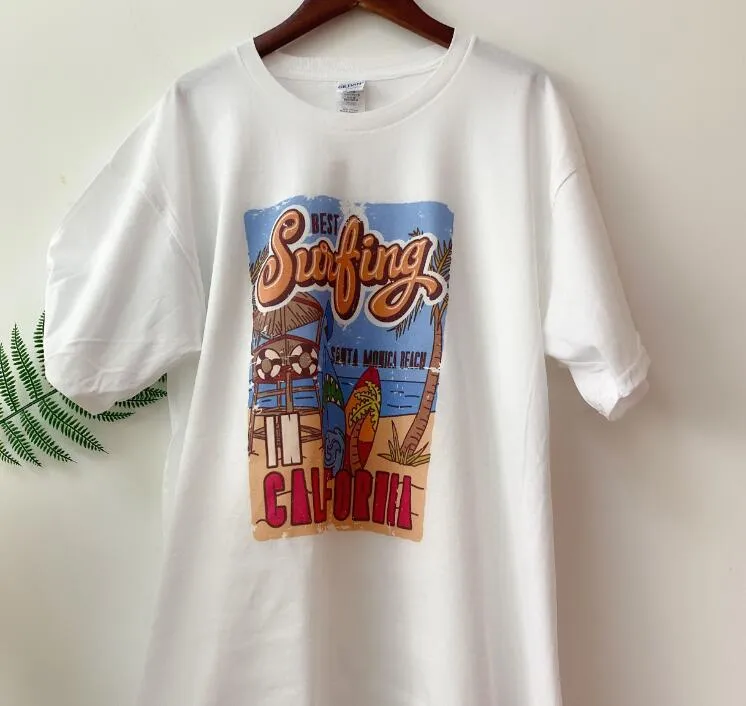 Womens Retro Style T-Shirt - Surfing Santa Monica California