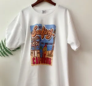 Womens Retro Style T-Shirt - Surfing Santa Monica California