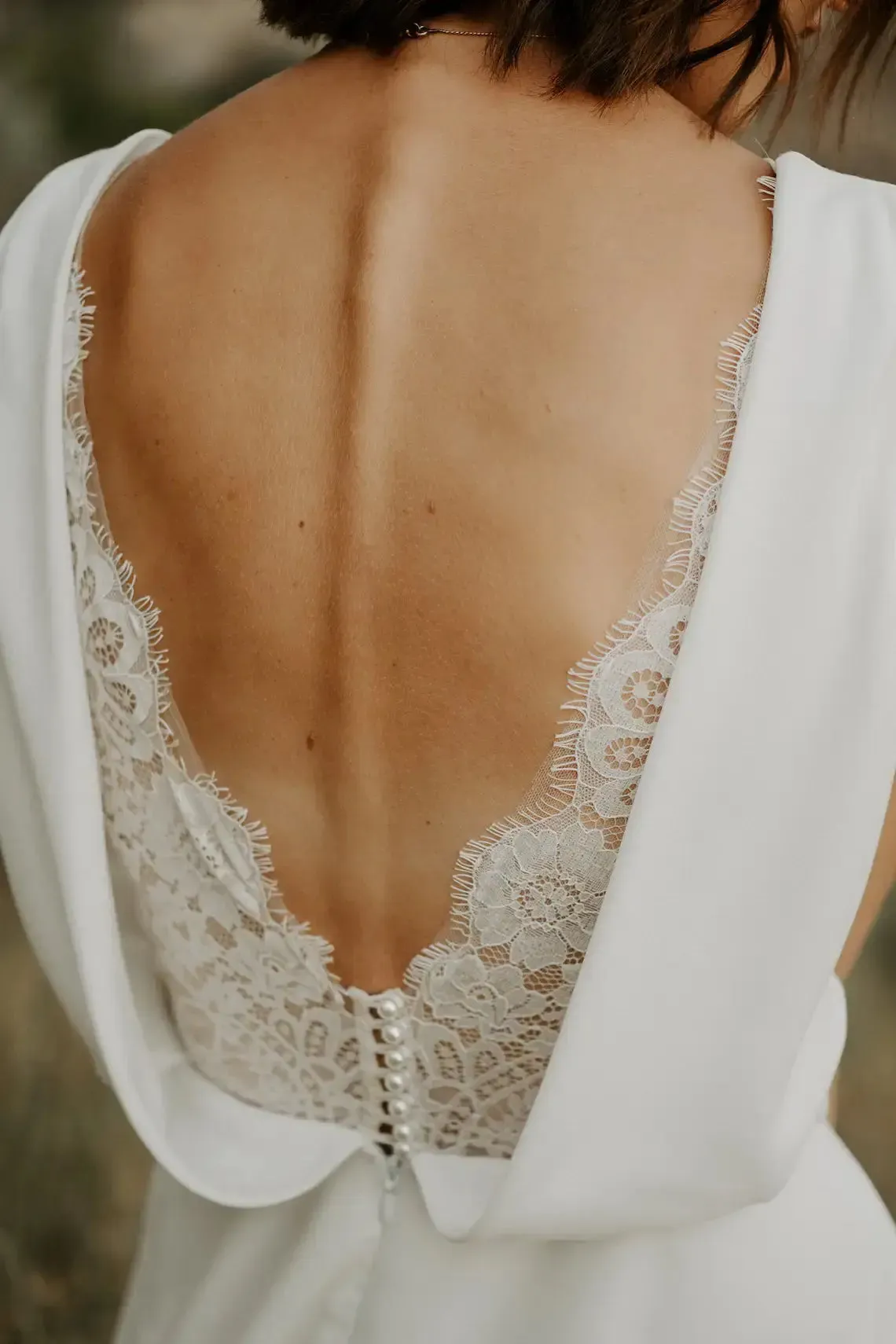Wrap Top Bohemian Wedding Dress With Lace Sheer Back