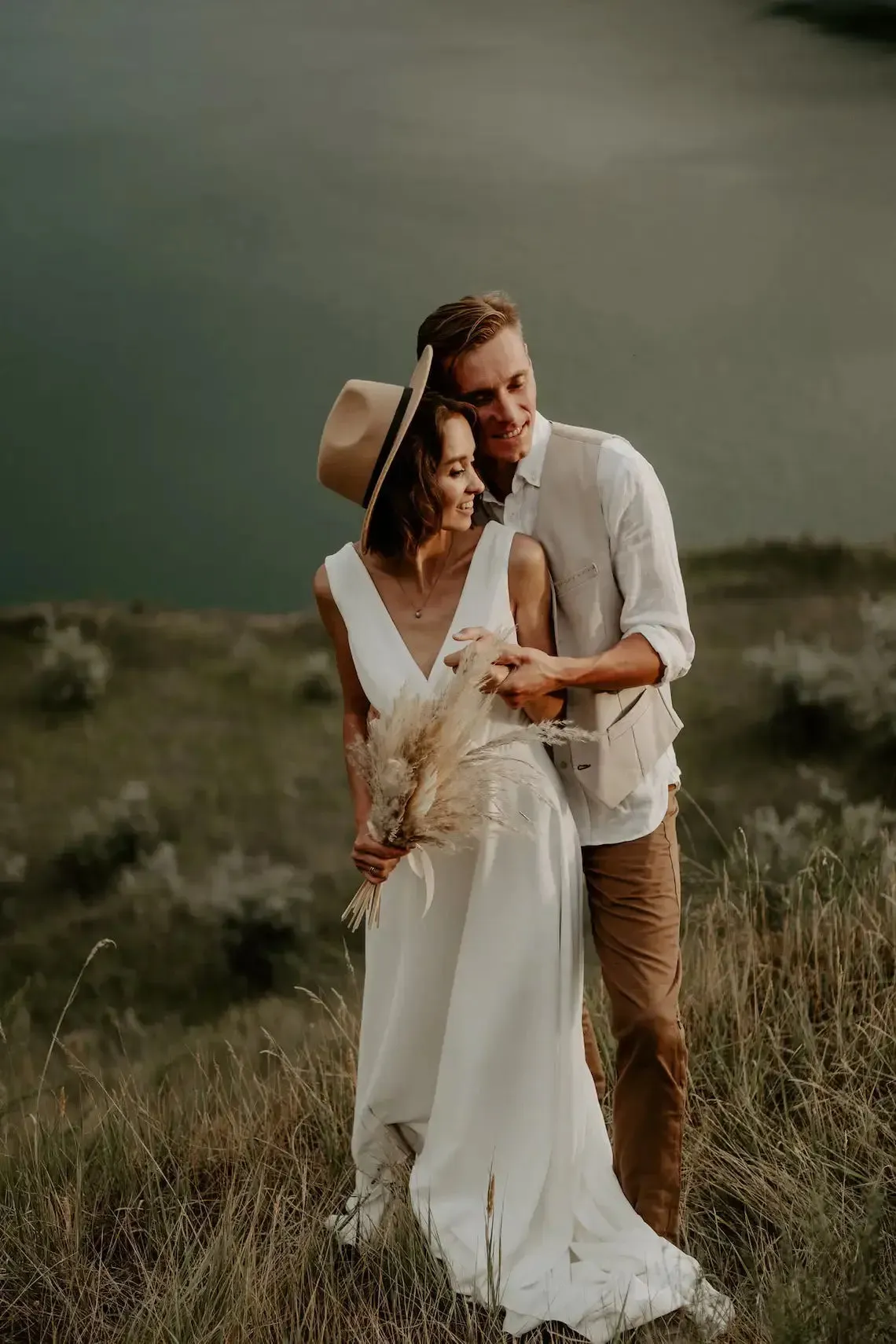 Wrap Top Bohemian Wedding Dress With Lace Sheer Back
