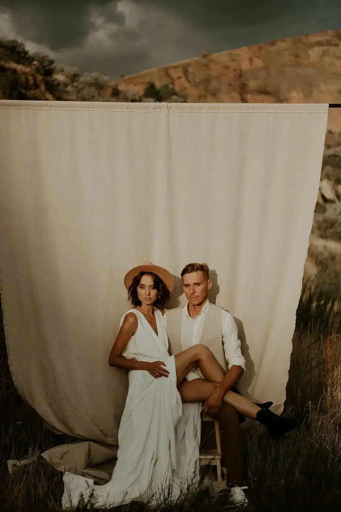 Wrap Top Bohemian Wedding Dress With Lace Sheer Back